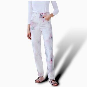 LEVIS Strauss 501 PRIDE Tie Dyed White Button Fly High Waist Straight Jeans NWT